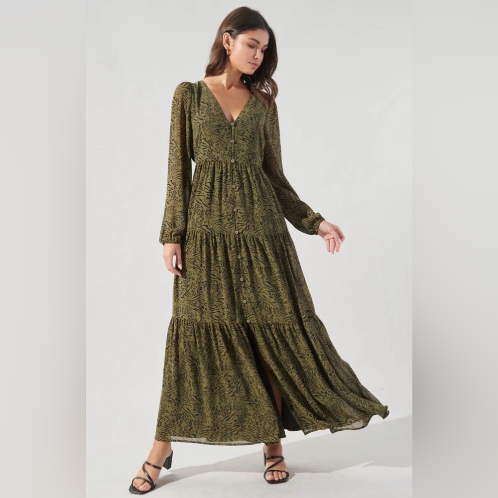 Sugarlips Olive animal print maxi dress